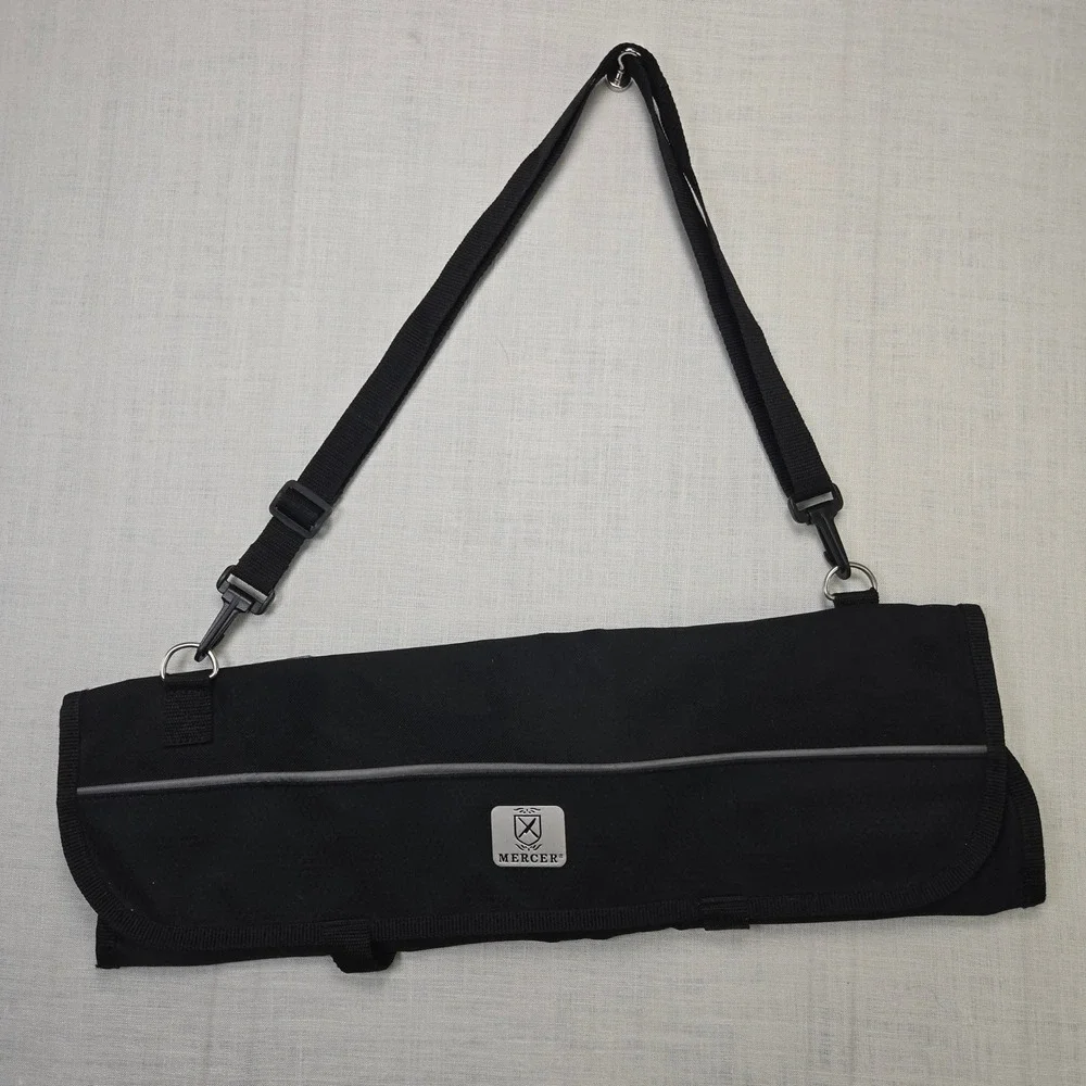 Mercer Chef Knife Roll Bag Culinary Case Paint Stains Blk Shoulder Strap Pockets